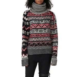 B72 Monse Fair Isle Turtleneck Sweater XL Red Black Skull Frayed Warm Wool